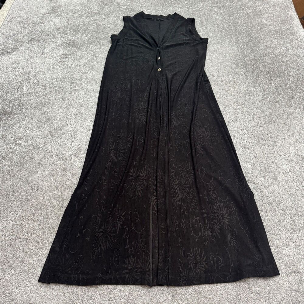 Vintage 90s Poleci Body Floral textured Maxi Dress Women Medium Black Sleeveless
